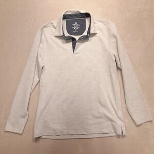 Veboon Mens Long Sleeve Dynamic Flex Polo Medium Gray Heather Blue Accents